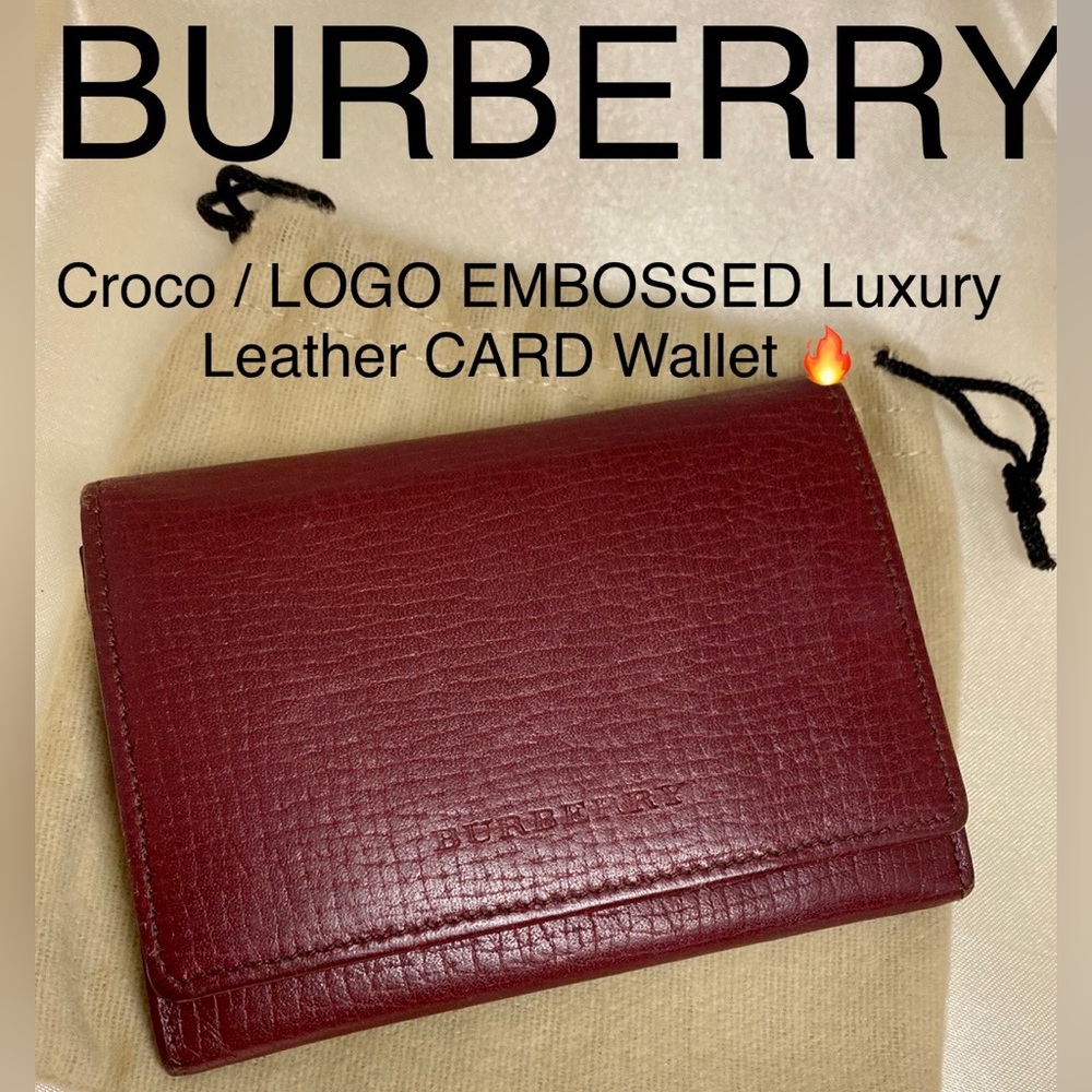 MENS BURBERRY Merlot Croco/LOGO Embossed Card Wallet🔥Like NEW🔥 - Picture 1 of 12